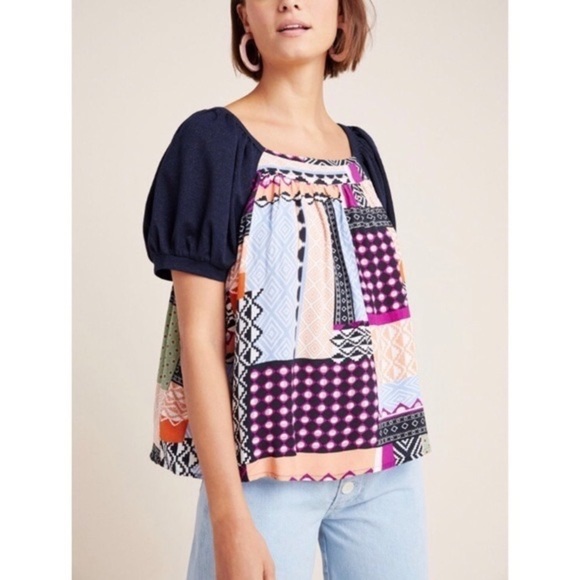 Anthropologie  Maeve Cataina Puff Sleeve Patchwork SZ XS - Picture 1 of 9